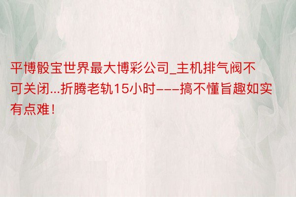 平博骰宝世界最大博彩公司_主机排气阀不可关闭...折腾老轨15小时---搞不懂旨趣如实有点难！